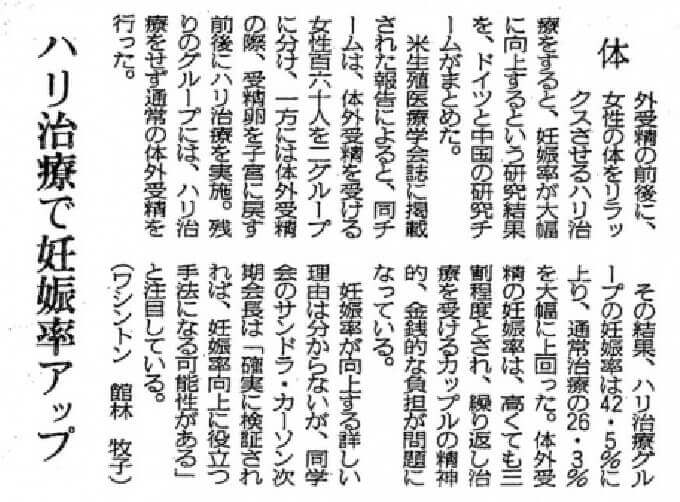 不妊鍼灸の研究結果新聞その1